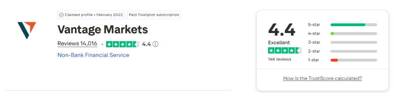 Vantage Trustpilot rating August 2026