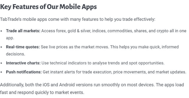 TabTrade MT5 apps for iOS and Android